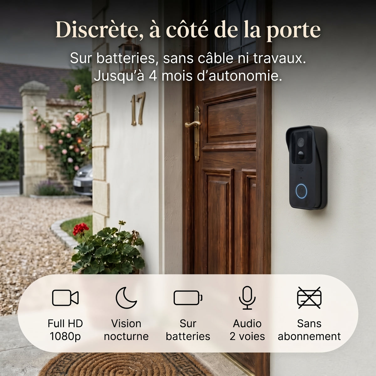 Sonnette vidéo sans fil sans abonnement — Voyez qui sonne où que vous soyez