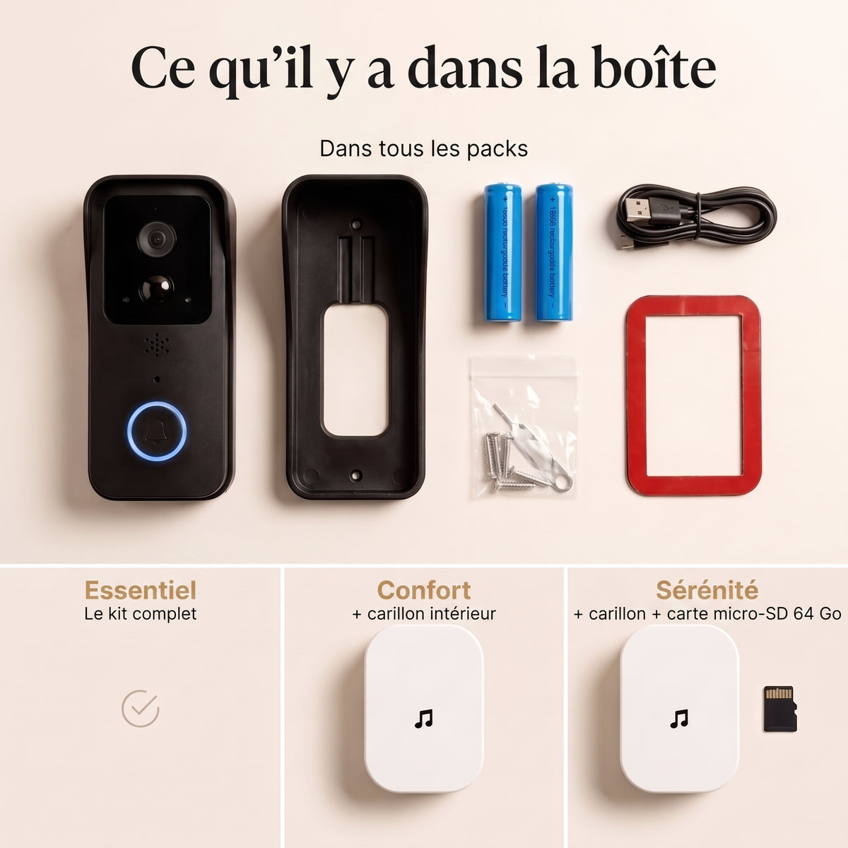 Sonnette vidéo sans fil sans abonnement — Voyez qui sonne où que vous soyez