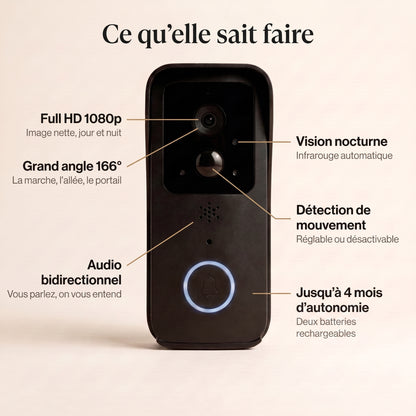 Sonnette vidéo sans fil sans abonnement — Voyez qui sonne où que vous soyez