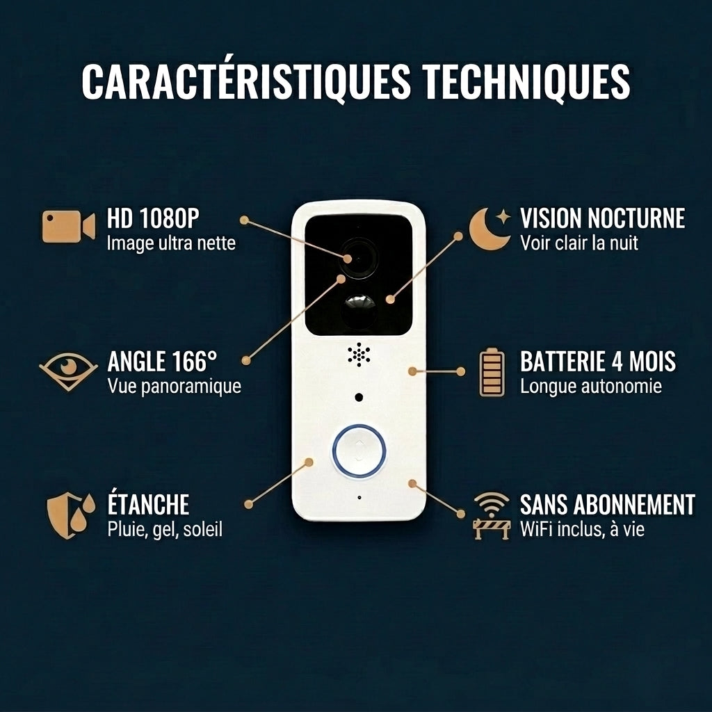 Sonnette vidéo sans fil sans abonnement — Voyez qui sonne où que vous soyez