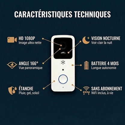 Sonnette vidéo sans fil sans abonnement — Voyez qui sonne où que vous soyez